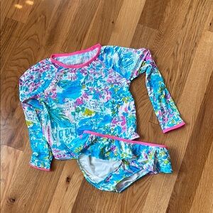 Lilly Pulitzer Blue and Pink Rashguard Swim Set